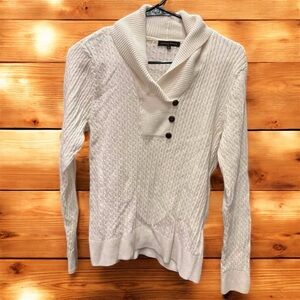 JEANNE PIERRE Off-White Cowl Neck Sweater with Button Detail 100% cotton LARGE